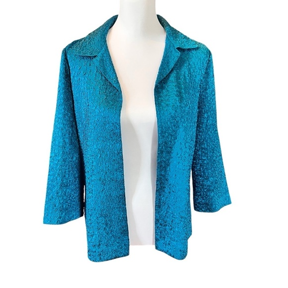 Chicos Travelers Catalina Open Front Jacket BlueCrush Crinkle Collar Size M - Picture 1 of 4